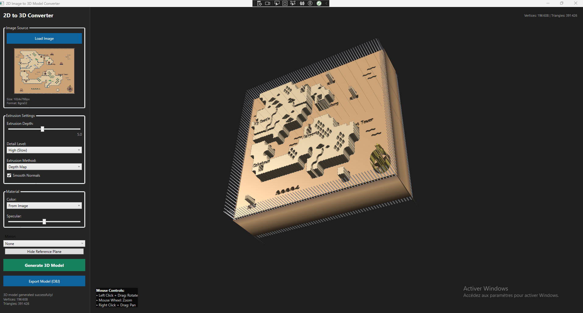 2D to 3D Generator Screenshot